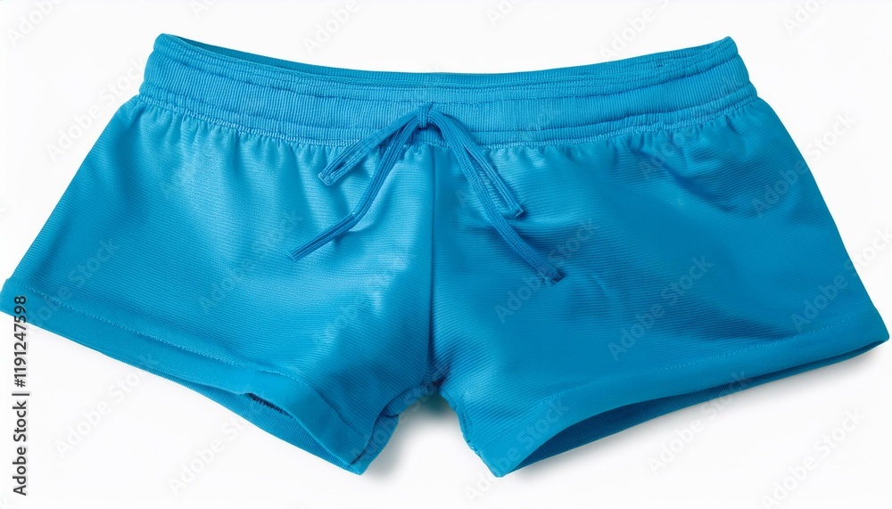 Bright blue athletic shorts with a drawstring waist. Bright blue athletic shorts with a drawstring waist.