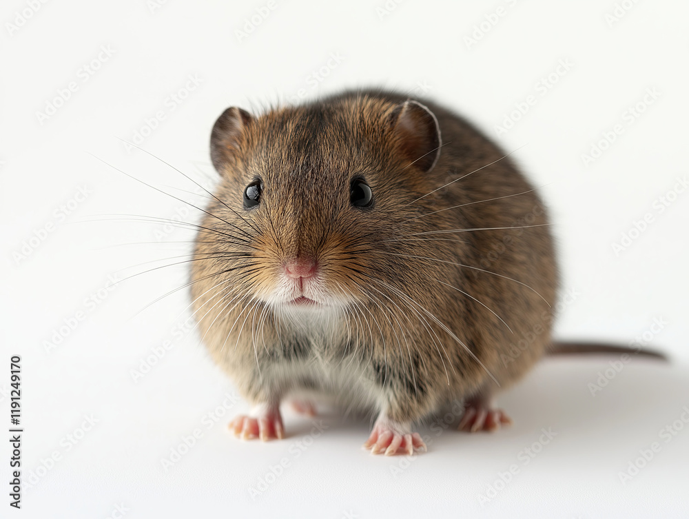 Common Vole (Microtus arvalis) - A hand-drawn, biologically accurate illustration with its grayish-brown fur, rounded body, and short tail, isolated on white