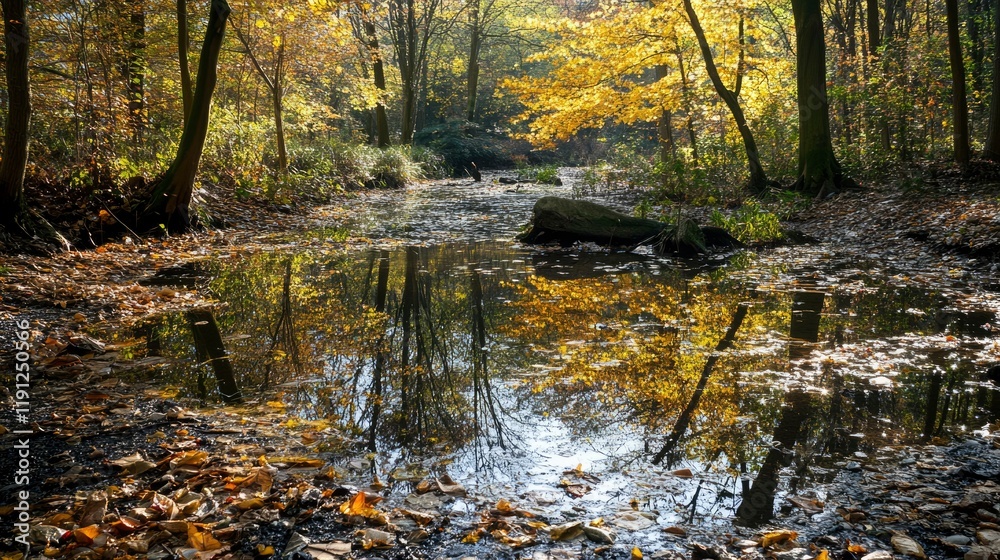 Autumnal Forest Stream Reflection Beauty Autumnal Forest Stream Reflection Beauty