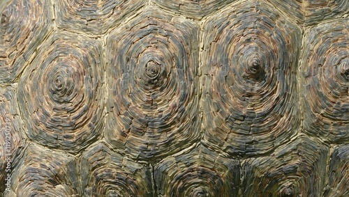 Detailed image of a turtles shell showcasing hexagonal scutes with green and brown tones highlighted by scaly skin photo