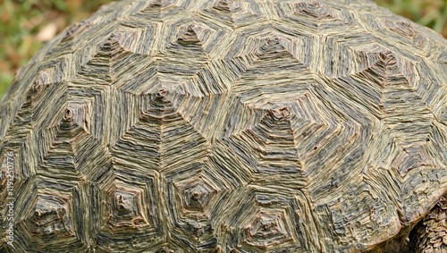 Detailed image of a turtles shell showcasing hexagonal scutes with green and brown tones highlighted by scaly skin
