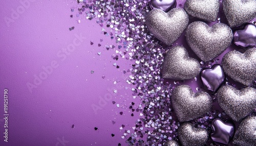 Royal purple valentine's day card with silver hearts festive celebration romantic environment artistic display