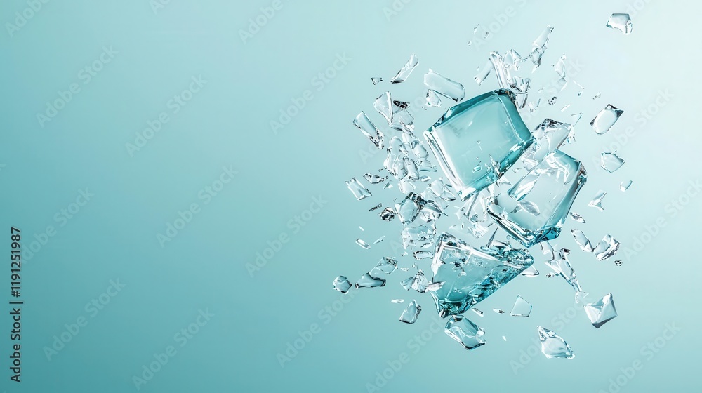 Icebergs breaking into shards shaped like shattered glass, representing fragility of polar ecosystems, dramatic Icebergs breaking into shards shaped like shattered glass, representing fragility of polar ecosystems, dramatic