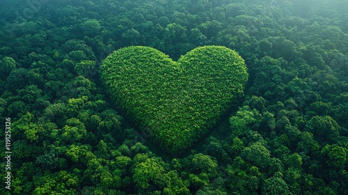 Lush green forest shaped like a heart
