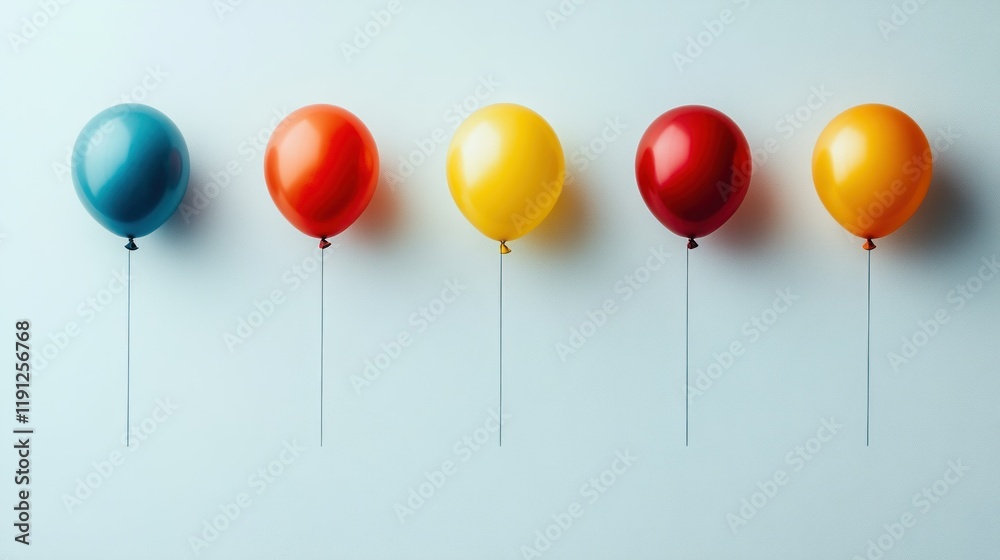 Five colorful balloons arranged in a row. Five colorful balloons arranged in a row.