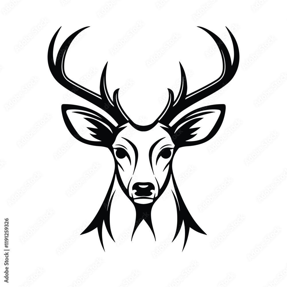 Fototapeta premium Deer silhouettes vector set illustration, black deer head icon bundle, hand drawing deer, Black Reindeer, Set of deer's