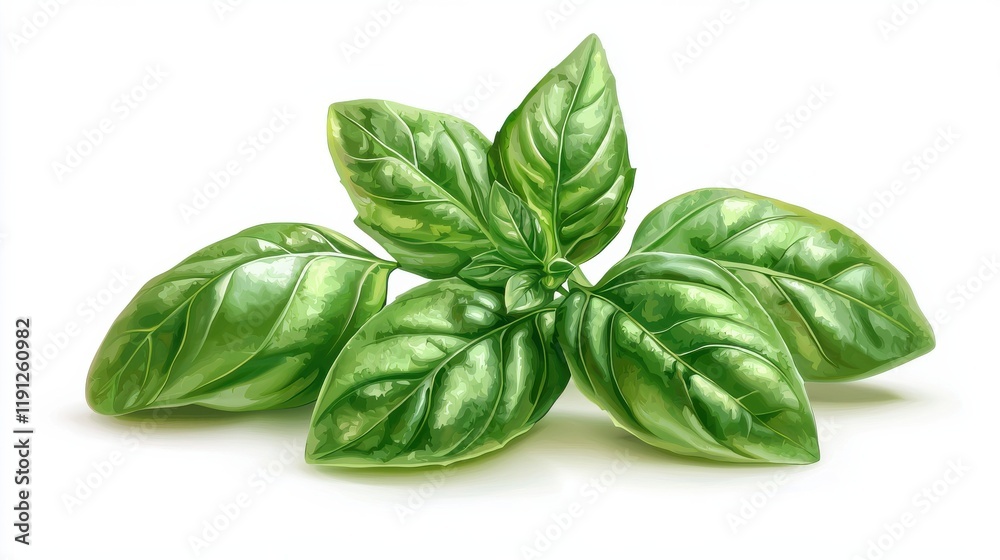Fresh garden herbs basil leaves isolated on white background in a minimalist style Fresh garden herbs basil leaves isolated on white background in a minimalist style
