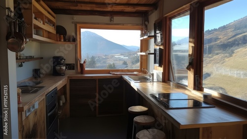 authentically designed kitchen with wooden furniture photo