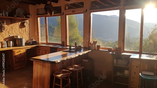 authentically designed kitchen with wooden furniture photo