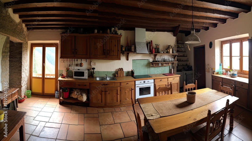 Naklejka premium authentically designed kitchen with wooden furniture