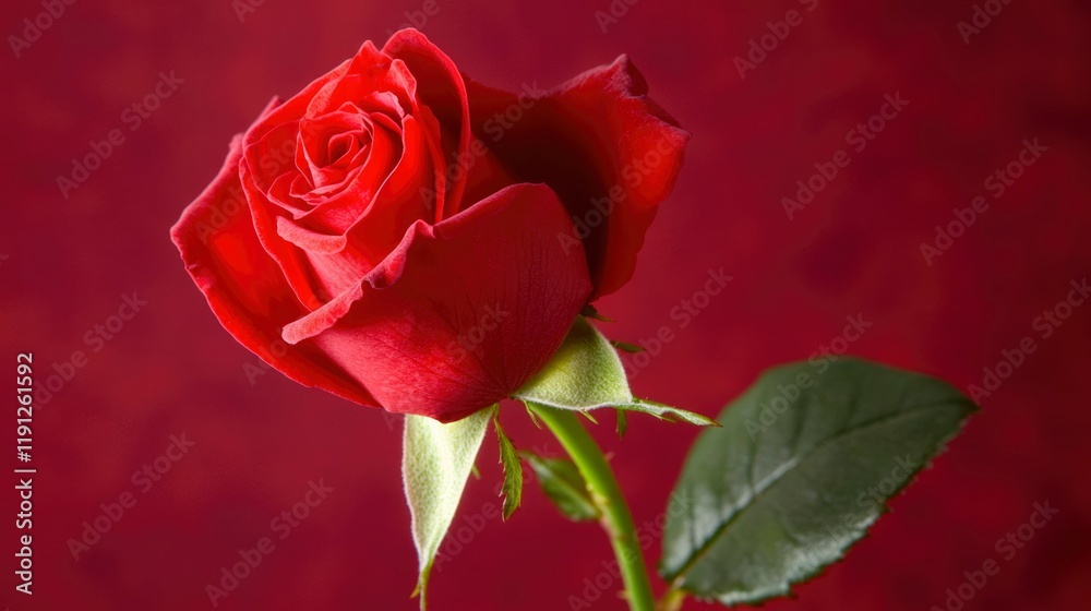 Naklejka premium A Single Red Rose Against A Dark Red Background