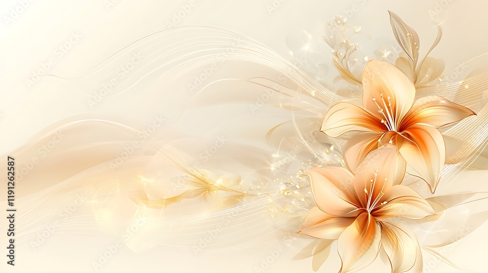 Fototapeta premium Elegant Golden Lilies with Flowing Abstract Design