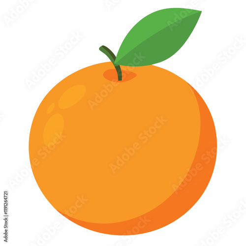Fresh, ripe orange fruit vector illustration with a green leaf, a healthy and delicious food icon