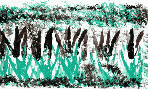 Bulrush - Reed Mace - Foam Rubber Print - Hand Printed.
