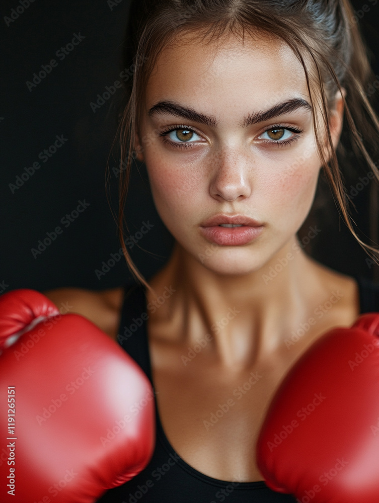 Confident female boxer ready for training session Confident female boxer ready for training session