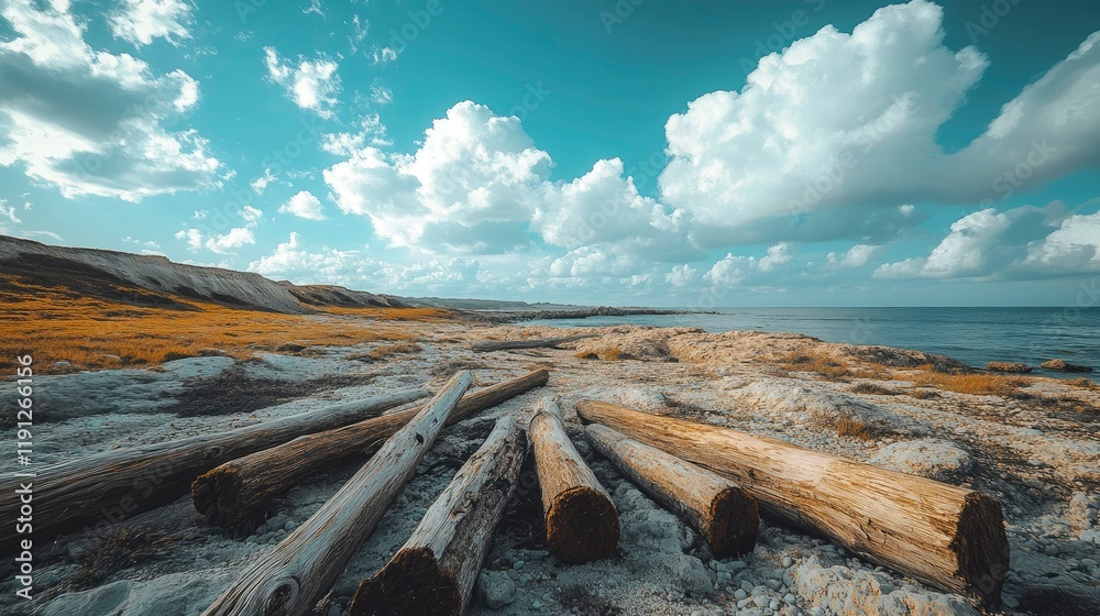 Coastal Driftwood Under a Cloudy Sky Coastal Driftwood Under a Cloudy Sky