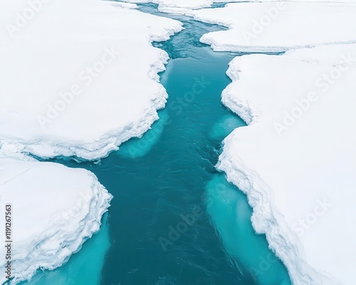 Melting snowcaps feeding a rapidly rising river, transition between seasons causing extreme events