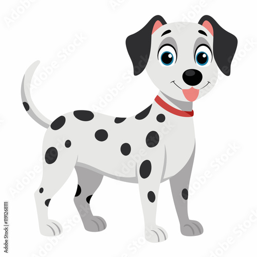 Cute cartoon dog dalmatian isolated on white background. Side view. Vector illustration.