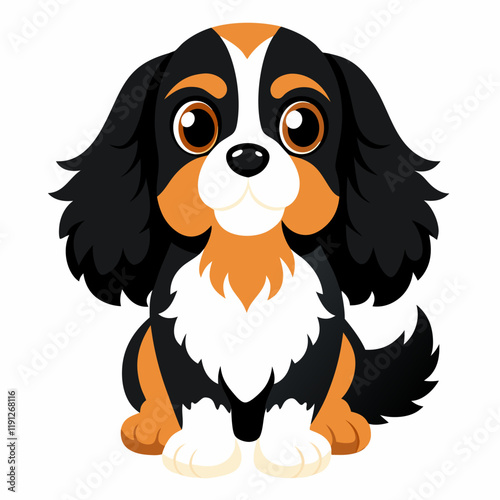 Cute cartoon dog cavalier king charles spaniel isolated on white background. Side view. Vector illustration.