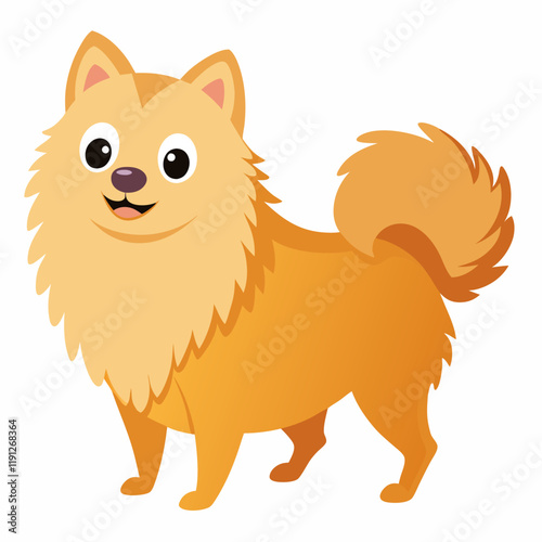 Cute cartoon dog spitz isolated on white background. Side view. Vector illustration