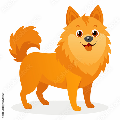 Cute cartoon dog spitz isolated on white background. Side view. Vector illustration.