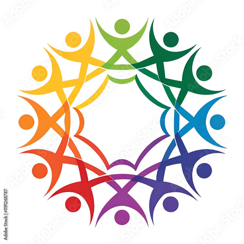 A vibrant and colorful community logo . featuring abstract human figures intertwined in a circle