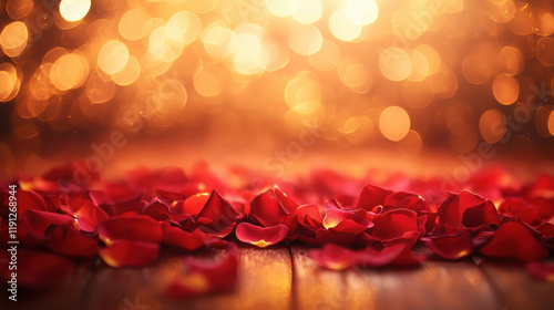 Wallpaper Mural Festive romantic background with red rose petals and gold sparkling bokeh Torontodigital.ca