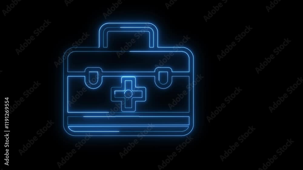 Glowing neon line First aid kit icon isolated blue color, Medical box with cross, Medical equipment for emergency, neon medicine kit sign Glowing neon line First aid kit icon isolated blue color, Medical box with cross, Medical equipment for emergency, neon medicine kit sign