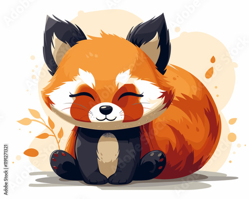 Cute cartoon fox is sleeping on a white background. The fox is smiling and has its mouth open, giving the impression that it is happy and content