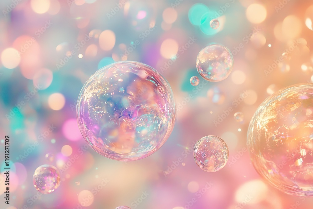Floating iridescent bubbles in pastel light Floating iridescent bubbles in pastel light