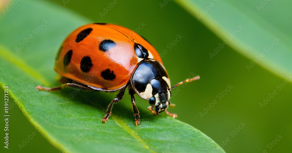 beautifull lady bug on leaves close up photo