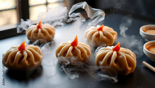 Dumplings with tofu on a black background