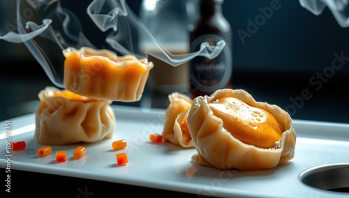 Dumplings with tofu on a black background