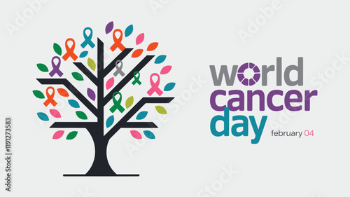 Vector ribbon banner for world cancer day