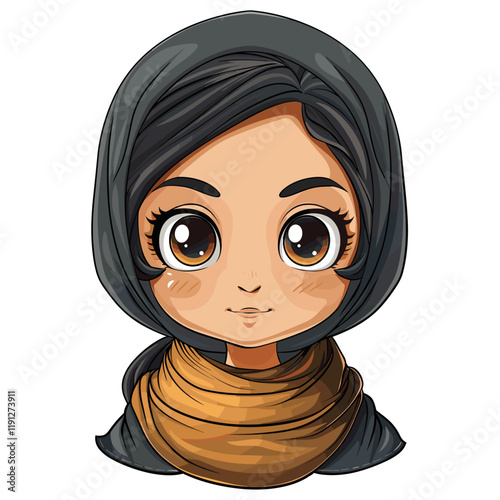 Cute Muslim girl in hijab cartoon character. Vector illustration