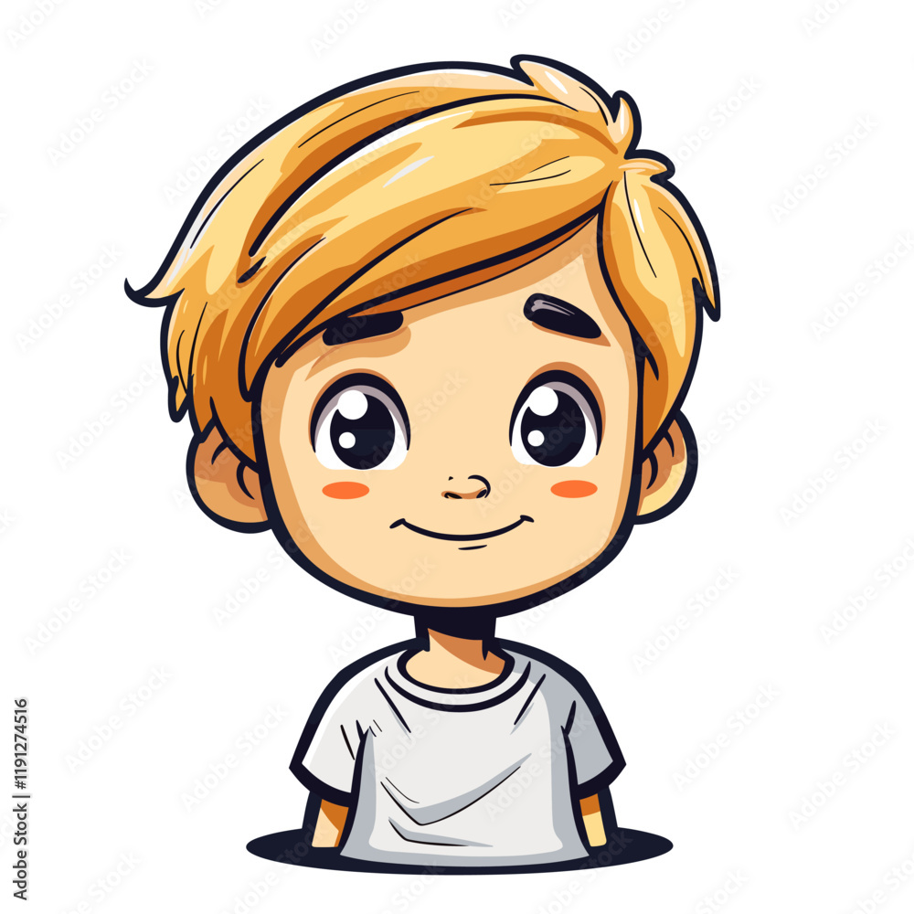 Cute Boy Smiling and Looking at the Camera Cartoon Vector Illustration. Cute Boy Smiling and Looking at the Camera Cartoon Vector Illustration.