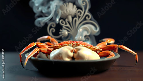 Whole crab, food on a black background