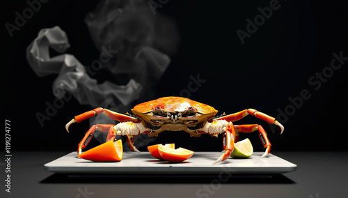 Whole crab, food on a black background
