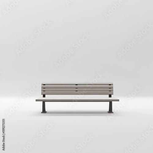 Simple light grey park bench isolated on white background.
