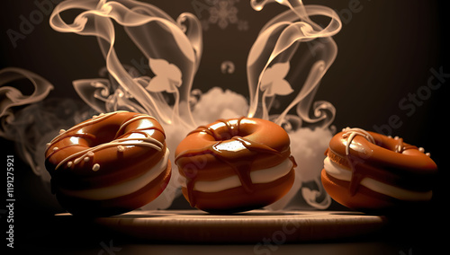 freshly cooked donut on black background. Generative AI