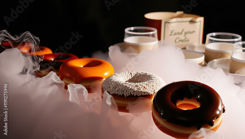 freshly cooked donut on black background. Generative AI