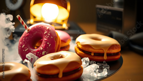 freshly cooked donut on black background. Generative AI