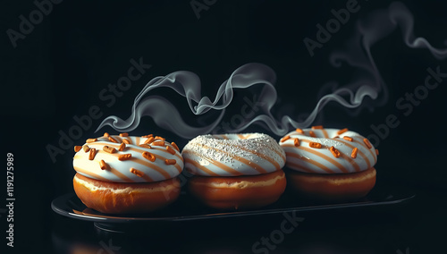 freshly cooked donut on black background. Generative AI