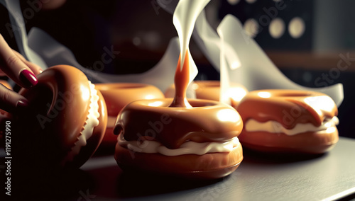 freshly cooked donut on black background. Generative AI