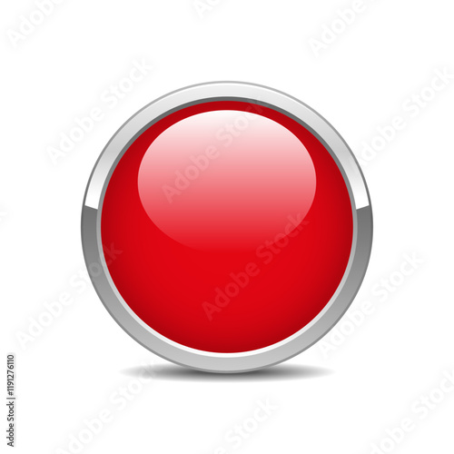 Red button with chrome metal frame. Blank glossy red button web design template. Vector illustration isolated on white background. Free Download Red button with chrome metal frame. Blank glossy red button web design template. Vector illustration isolated on white background. - GFXLoad
