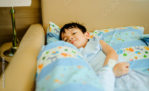 Boy 4 years old , Admitted patient boy inhalation therapy.