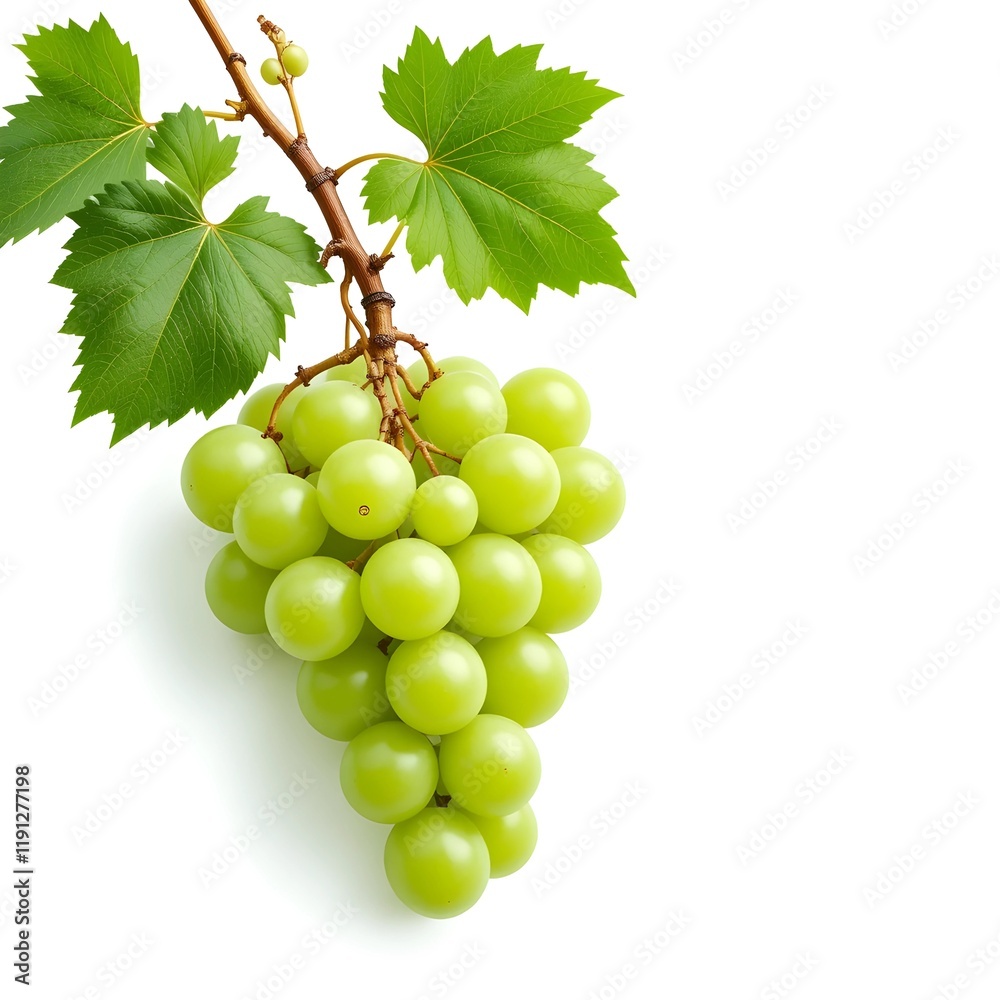 Obraz premium Green grapes fresh fruit and white background 