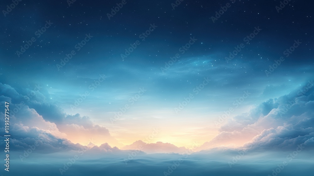 Fototapeta premium Tranquil dawn sky with rolling clouds and starry horizon