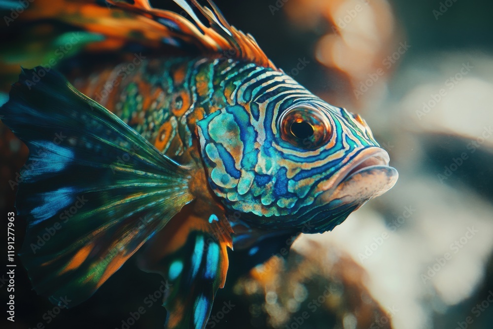 Fototapeta premium Vibrant Mandarin fish closeup in vivid underwater setting