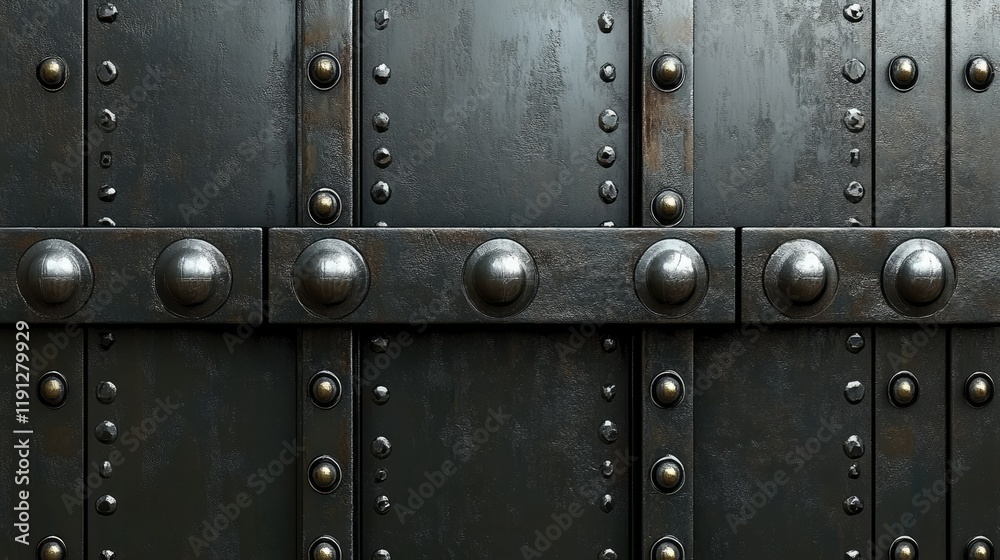 Fototapeta premium Dark Metal Door With Decorative Rivets And Studs